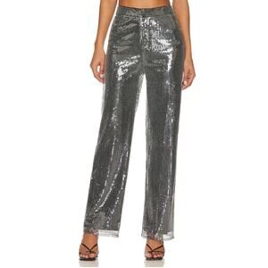 More‎ to Come Georgie Pant Black Clear Sequin Trousers High Rise Straight Sz XS